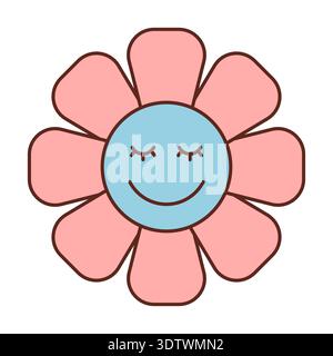 Groovy Retro Flower Sticker Cartoon Stock Vector