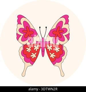 Groovy Retro Butterfly Sticker Seal Stock Vector