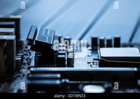 Close-Up Of A Pc Motherboard With Elements And Processor Stock Photo