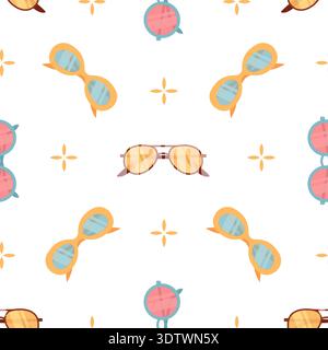 Flat Sunscreen Bottle And Sunglasses Seamless Pattern Stock Vector