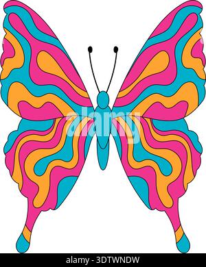 Groovy Psychedelic Retro Butterfly Pattern Stock Vector