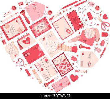Heart Mail Love Letter Flat Doodle Stock Vector