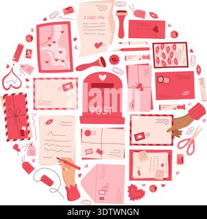 Love Mail Heart Envelope Flat Cartoon Stock Vector
