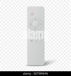 Vector 3d Realistic White TV Remote Control, Isolated. Smart Remote Controller Device. Television Remote Control Icon, Front View. Media Player Stock Vector