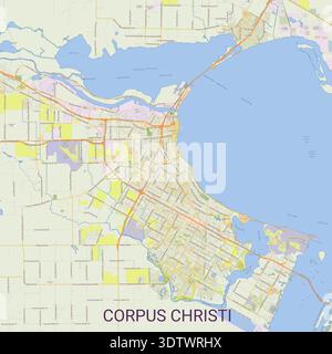 Corpus Christi City Map with Bay and Road Network Stock Vector