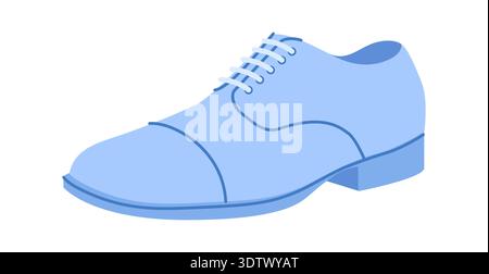 Derby mens lace up blue flat shoe. Open lacing leather footwear versatile smart casual office style. Technical illustration CAD mockup sketch vector outline isolated on white background. Stock Vector
