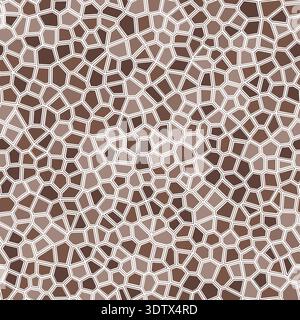 Voronoi tessellation seamless pattern. Abstract geometric design with irregular polygonal cells. Neutral earth tones with white outlines. Stock Vector