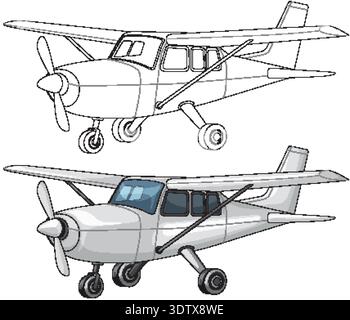 Light aircraft illustration showing detailed color and outline styles, clean lines, and side perspective Stock Vector