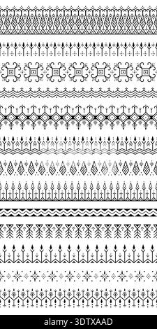 Seamless tribal geometric ornament tattoo horizontal pattern set collection Stock Vector