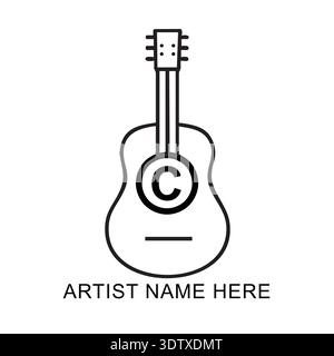 Acoustic Guitar Line Art Icon with Copyright Symbol Logo Stock Vector