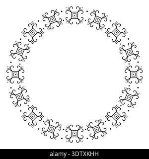 Seamless round tribal geometric ornament frame ethnic symbolic line elements. Stock Vector