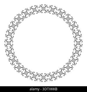 Seamless round tribal geometric ornament frame ethnic symbolic line elements. Stock Vector