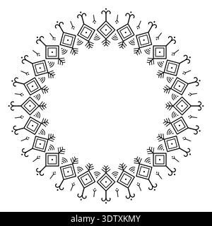 Seamless round tribal geometric ornament frame ethnic symbolic line elements. Stock Vector