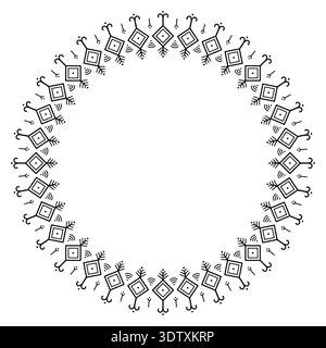 Seamless round tribal geometric ornament frame ethnic symbolic line elements. Stock Vector
