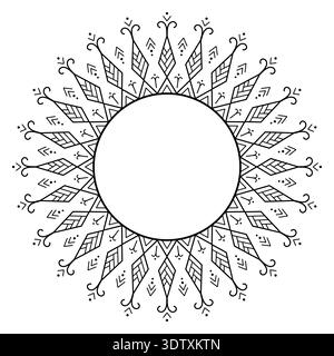 Seamless round tribal geometric ornament frame ethnic symbolic line elements. Stock Vector