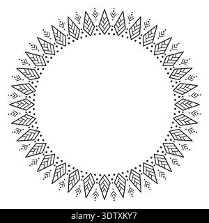 Seamless round tribal geometric ornament frame ethnic symbolic line elements. Stock Vector