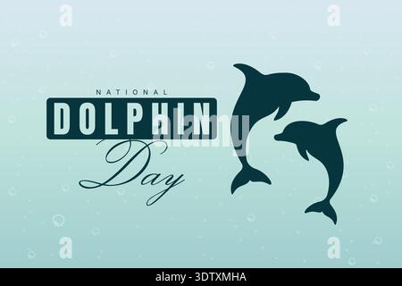 National Dolphin Day horizontal banner with blue silhouettes and copy space vector illustration. Stock Vector
