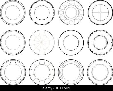 Watch dial design without numbers or hands on white background. Timepiece frame. Mechanical timer clockwork. Accuracy scale. Minutes and seconds Stock Vector