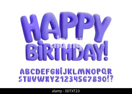 3D inflatable balloon font, plasticine rubber effect. Glossy purple candy bubble letter isolated. Chubby retro abc, festive Y2K aesthetic. Birthday Stock Vector