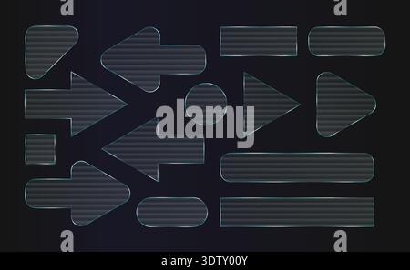 3D frosty glass trophy, ribbed texture plate on dark bg. Holo glitch reflects, polycarbonate mirror. Refracted fractal plate. Glossy transparent panel Stock Vector