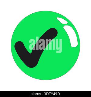 Green check mark glossy bubble 2D cartoon object Stock Vector
