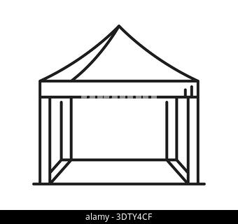 Exhibition ad booth and tent stand display line icon or pictogram. Trade show outdoor display booth outline sign, business exhibition or fair advertising kiosk stand thin line vector pictogram or icon Stock Vector