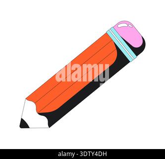 Playful funky pencil with eraser 2D cartoon object Stock Vector