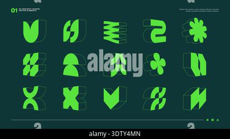 Set of 3D abstract modern geometric shapes and vector elements. Perfect for futuristic branding, UI/UX design, poster layouts, and contemporary graphic projects. Vector EPS10 graphics. Stock Vector