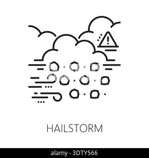 Hailstorm natural disaster, cataclysm line icon. Environmental destruction accident thin line pictogram, natural disaster vector icon. Hailstorm destruction symbol with ice hails, wing and clouds Stock Vector