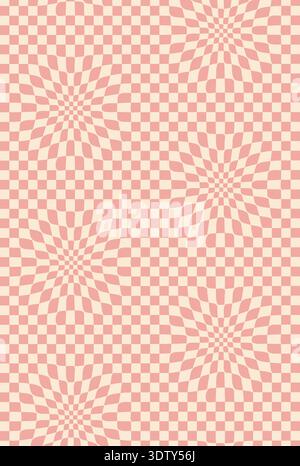 Vintage wavy red checkered line groovy pattern or print. Wavy line hippie backdrop, trippy retro pattern. Psychedelic pattern print Stock Vector