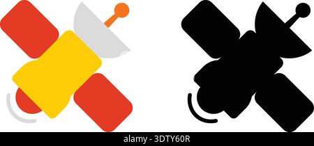 Vivid red and bright yellow satellite dish antenna with a sleek silhouette in crisp white background broadcasting Stock Vector
