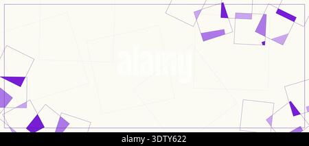 Banner with overlapping squares in purple and violet tones, warm beige background. Abstract geometric flyer. Vector illustration Stock Vector