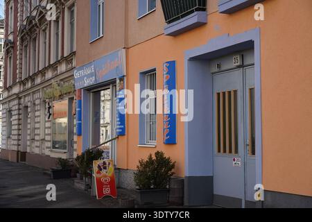 Berlin, Germany - February 23, 2026: Traditional Spätkauf convenience store on Lepsiusstraße in Steglitz district. Stock Photo