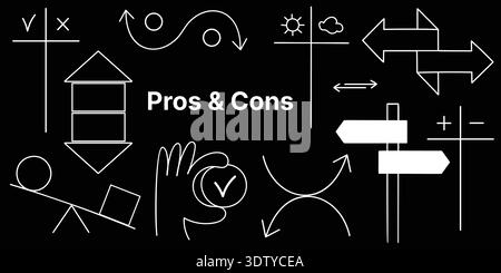 Pros and Cons Concept Line Icons Set on Black Background Stock Vector