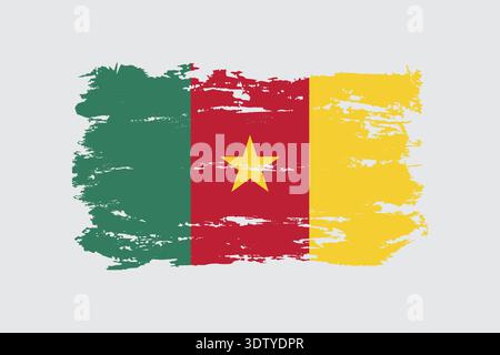 Artistic Watercolor Illustration of the Cameroon Flag, Featuring Vibrant Green, Red, and Yellow Vertical Stripes with a Central Golden Star, Stock Vector