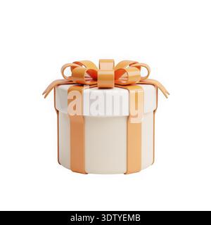 The image shows a gift box wrapped in white paper with an orange ribbon tied in a bow on top. The box is placed against a white background, and the ri Stock Photo