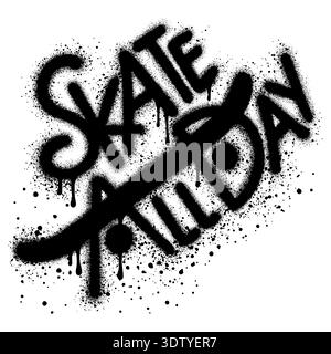 Graffiti Skate All Day text sprayed in black over white. Stock Vector
