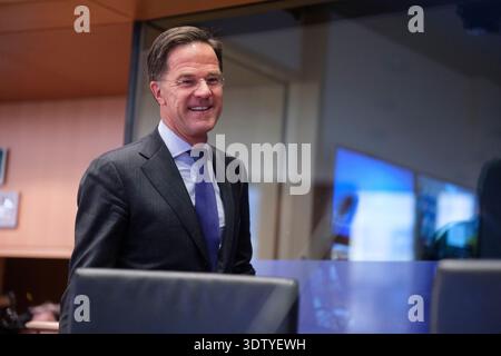 Belgium, Brussels, January 13, 2025: Mark Rutte, NATO Secretary General, at a meeting of the Committee on Security and Defence (SEDE), a committee of Stock Photo