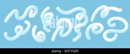 Soft abstract lines wave gradient blue color shape in 3d style set on blue background. Modern fluid ribbons with spiral loops, geometric liquid curves Stock Vector