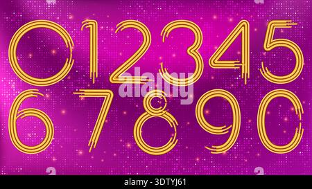 Golden Number. Thin yellow volume numbers. 3d render Stock Vector