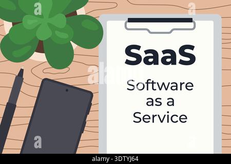 SaaS Software as a Service concept, cloud computing, digital software platform, business technology, online service, modern IT solution, remote access Stock Vector