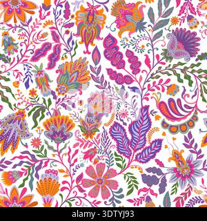 Bright Folklore Garden Ornament Repeat Stock Vector