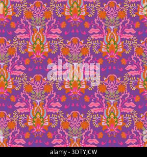 Psychedelic Folk Damask Medallion Repeat Stock Vector