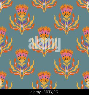 Modern Thistle Sprig Toss Print Stock Vector