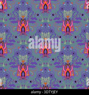 Boho Ornamental Lotus Damask Repeat Stock Vector