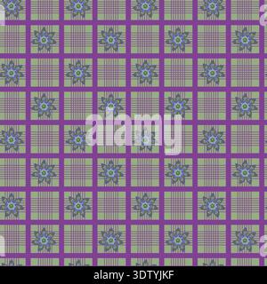 Vintage Plaid Tile Flower Grid Stock Vector
