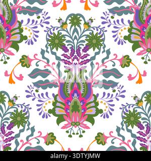 Fresh Botanical Damask Panel Repeat Stock Vector