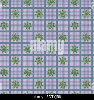 Soft Check Grid Floral Tiles Stock Vector