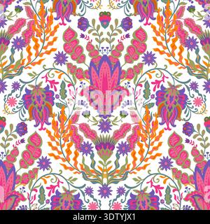 Maximalist Folk Floral Symmetry Print Stock Vector