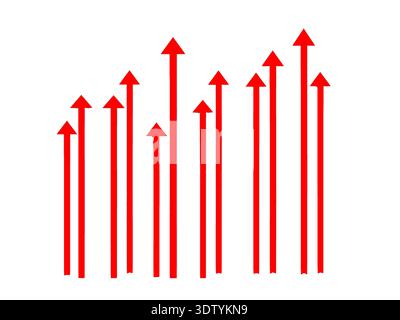 Multiple Bright Red Upward Pointing Arrows Of Varying Heights Representing Strong Positive Growth And Success. Stock Vector